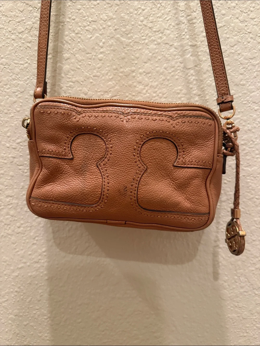 Tory Burch Tan Leather Crossbody Camera Bag